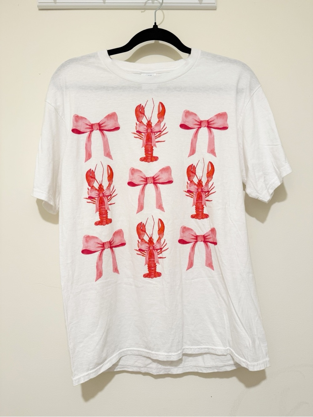 Port and Company White Tee with Pink Bows and Red Lobsters